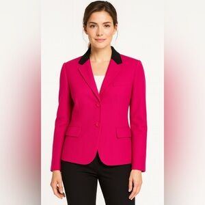 Talbots Women’s 18WP Petite Wool Blazer Pink Black Collar Lined Career Work